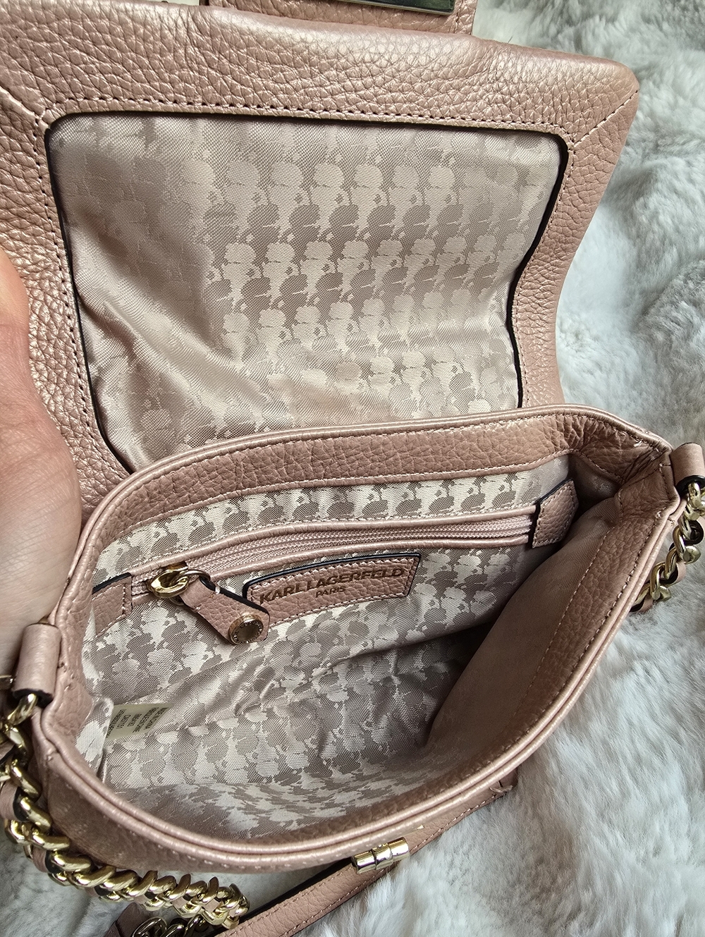 Karl Lagerfeld Quilted Blush Pink Leather Crossbody Bag - Picture 3 of 5
